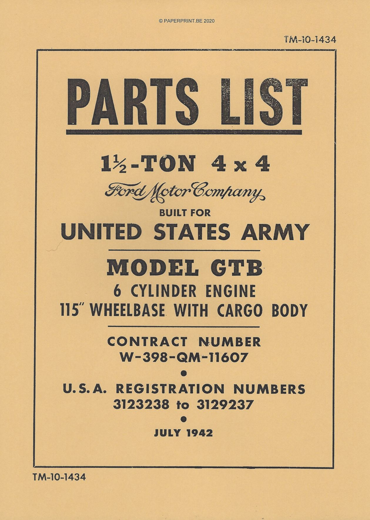 TM 10-1434 US FORD GTB PARTS LIST